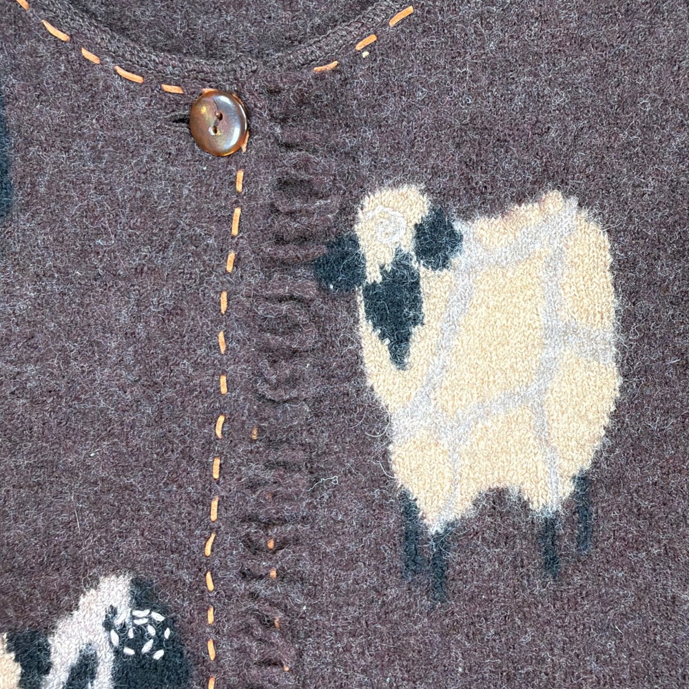 Susan Bristol M Wool Sweater Vest Goat Sheep Animal Print Embroidered Vintage - Picture 5 of 15